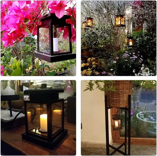Vista 8 de Farol colgante solar LED alimentado por energía solar, impermeable, para exteriores, decoración de velas decorativas para jardín, patio, paisaje