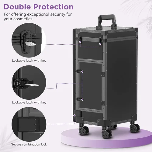 Vista 5 de EASYINBEAUTY Mesa de manicura portátil con 3 cajones, organizador de espejo y esmalte de uñas, estuche de maquillaje con cerradura con escritorio