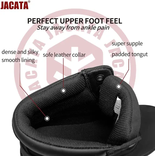 Vista 4 de Jacata Botas de trabajo con punta de acero para hombres, zapatos de seguridad de cuero resistente al agua, botas de construcción industrial de goma