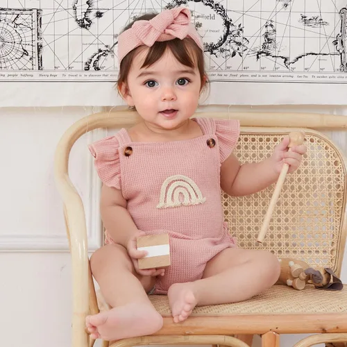 Vista 3 de Engofs Boho Rainbow Baby Girl Ropa recién nacida con volantes sin mangas con diadema
