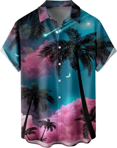 Vista 40 de Camisas tropicales con botones para hombre, camisas hawaianas de manga corta, casuales para vacaciones, camisas de playa holgadas Beige-playa escena