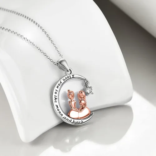 Vista 4 de KQF 925 Sterling Silver Necklace MushroomPigMoonHeart Pendant Necklace for Girls Women Necklace Jewelry Gift for Her
