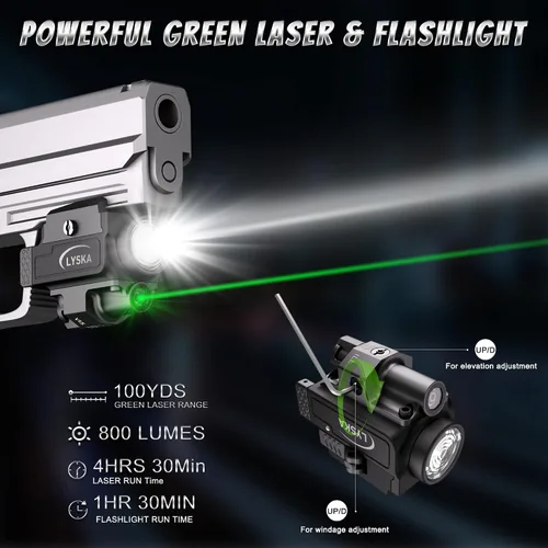 Vista 6 de Combo de luz y haz verde de pistola de 800 lúmenes para riel Picatinny, linterna LED compacta recargable con función estroboscópica