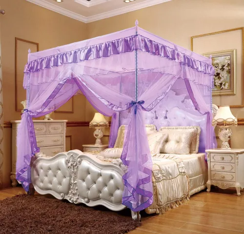 Vista 28 de Mengersi Cortina para Dosel de Cama Princesa, con 4 Esquinas, Dosel con Mosquitero para Cama de Princesa (Blanco, Doble)
