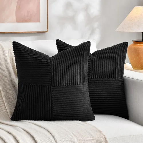 Vista 2 de Fancy Homi Juego de 1 funda de cojín cuadrada negra decorativa de 14 x 14 pulgadas para sala de estar, dormitorio, sofá cama, sofá, cama, funda