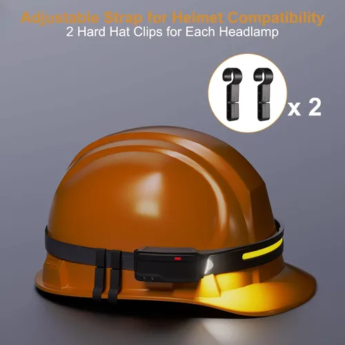 Vista 7 de Faro LED recargable, paquete de 2 Impermeable, sensor de movimiento, casco duro con clips, haz ancho de 230°, 6 modos