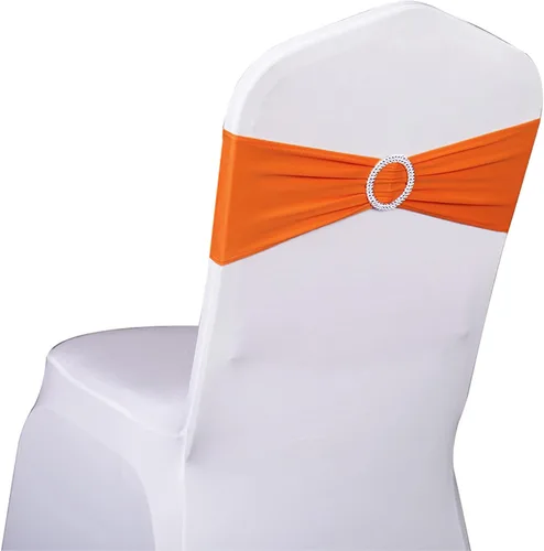 Vista 28 de Paquete de 50 bandas negras de elastano para sillas de boda, lazos con hebillas para fiestas, cumpleaños, fiestas, banquetes de jubilación