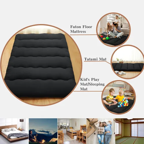 Vista 7 de Colchón japonés de suelo futón, futón de 3 pulgadas de grosor, portátil, plegable, tatami para sofá, tumbona, camping, dormitorio, yoga, dormir