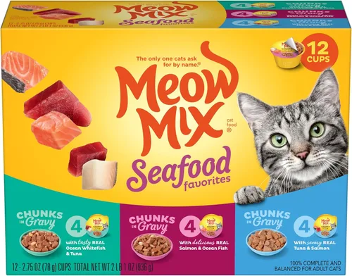 Vista 13 de Meow Mix Trozos en salsa, comida húmeda para gatos con pechuga de pollo real, 12 tazas
