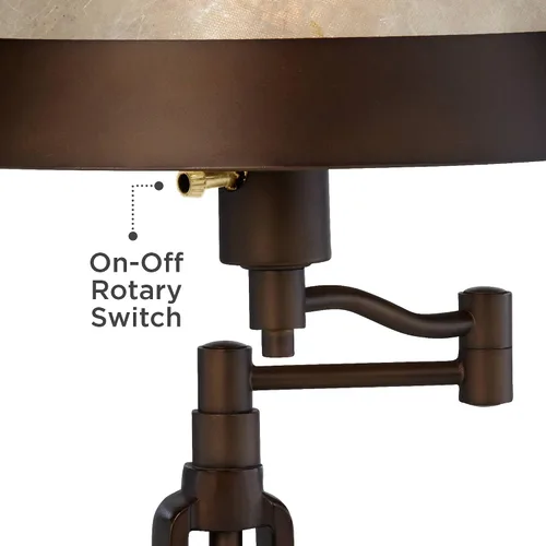 Vista 8 de Juego de 2 lámparas de mesa marrón bronce de 21 1/4 pulgadas con brazo oscilante con puerto de carga USB Mica Shade Rústico Industrial Dormitorio