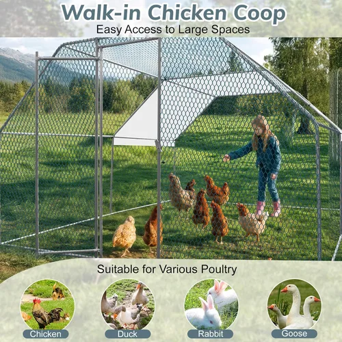 Vista 7 de Outvita Gallinero, Casa Grande de Metal para Pollos de 13×10 pies, Jaula de Hábitat de Aves de Corral con Cubierta Impermeable, Gallinero