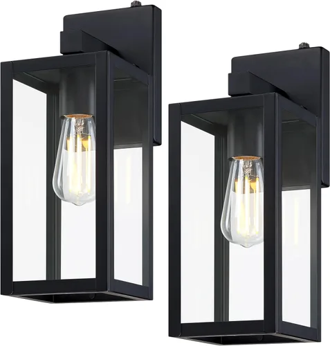 Vista 25 de GRUENLICH Faroles de pared grandes impermeables para exteriores, modernos apliques blancos para porche con pantalla de vidrio transparente, enchufe