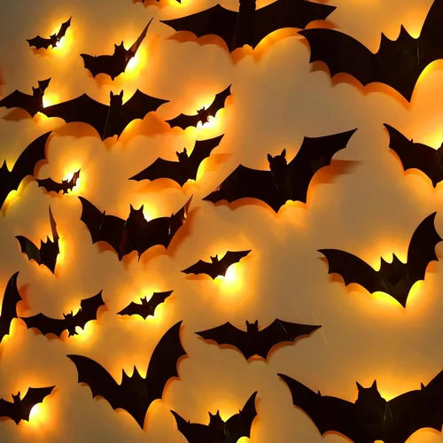Vista 10 de DR.DUDU - Paquete de 36 murciélagos para decoración de pared de murciélagos para interiores Light Up Green LED, Assorted Size, 3D Bat Stickers