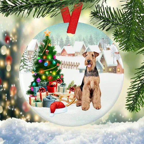 Vista 3 de Prezzy Airedale Terrier - Adorno para decoración de árbol de Navidad, regalos lindos para amantes de los perros, para familiares y amigos, nuevo
