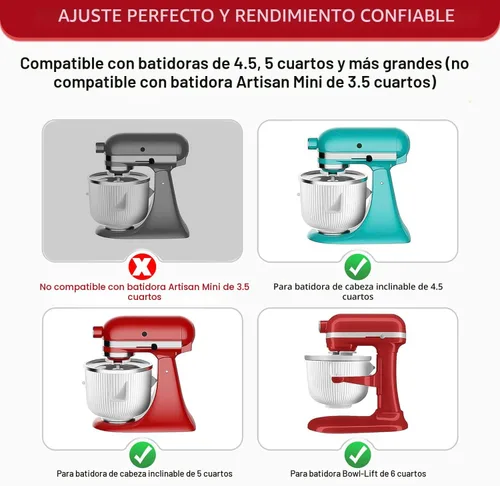 Vista 3 de Accesorio para Máquina de Helados para Batidora de Pie KitchenAid, Compatible con Batidoras de Pie de 4.5/5QT y 6QT, Tazón Congelado para Máquina