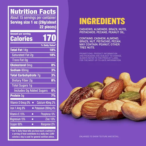 Vista 2 de PLANTERS Nueces mixtas de lujo ligeramente saladas, proteína a base