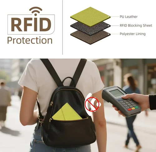 Vista 134 de Zoppen - Billetera de viaje con bloqueo RFID multiusos (Ver.4) Portatarjetas de pasaporte y vacunas, organizador de documentos de tres pliegues