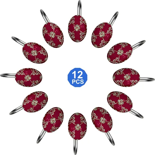 Vista 3 de Popular Bath Ganchos para cortina de ducha, colección Vlegant Rosa, juego de 12, borgoña/dorado