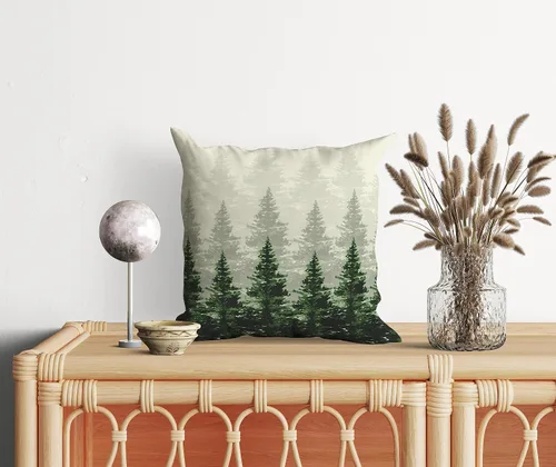 Vista 4 de Juego de 2 fundas de almohada de árbol de bosque natural, fundas de almohada de algodón de 16 x 16 pulgadas, fundas de almohada de algodón