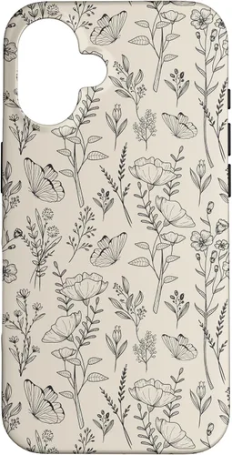 Vista 32 de Black & Cream Butterfly Meadow Botanical Wildflower Pattern Case for iPhone 17