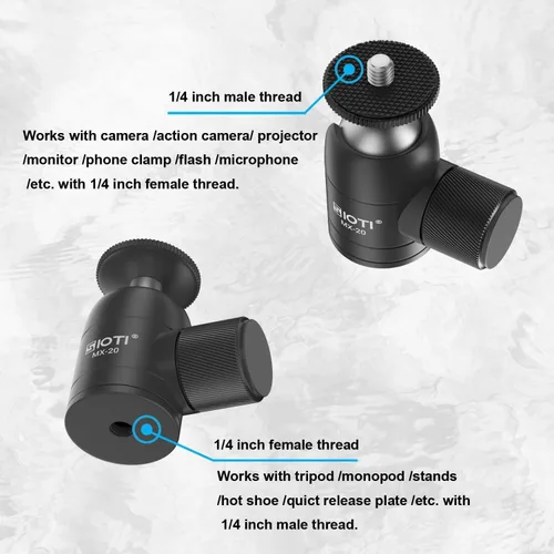 Vista 5 de SIOTI Mini cabezal de bola de trípode, mini cabeza de bola giratoria, panorámica vertical de 360° de 90°, compatible con proyector/DSLR/cámara