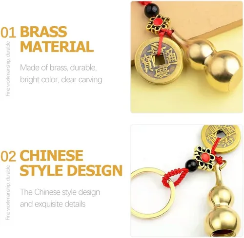 Vista 6 de Llavero chino de Wu con diseño de calabaza Wu Lu, 4 piezas, Feng Shui, moneda, llavero de calabash, colgante de calabash, llavero para buena suerte