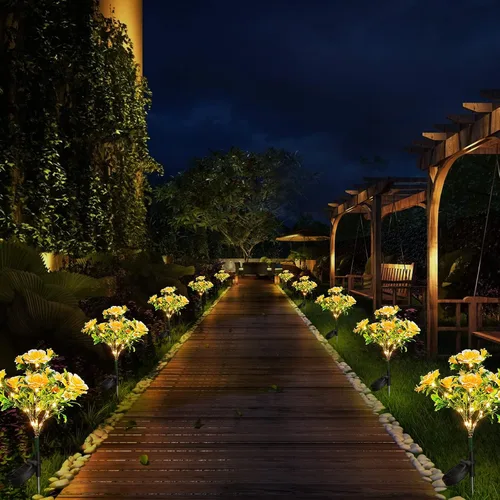 Vista 7 de Neporal Luces solares de jardín, del atardecer al amanecer, flores al aire libre impermeables IP65 para decoración de jardín, luces solares, paquete