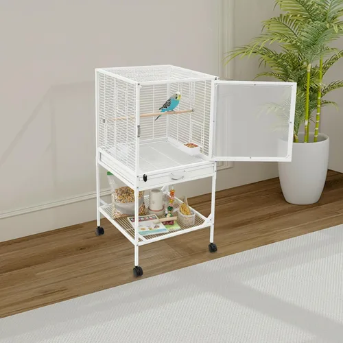 Vista 2 de 38in Rolling Bird Cages with Wheels and Pull-Out Tray(White)