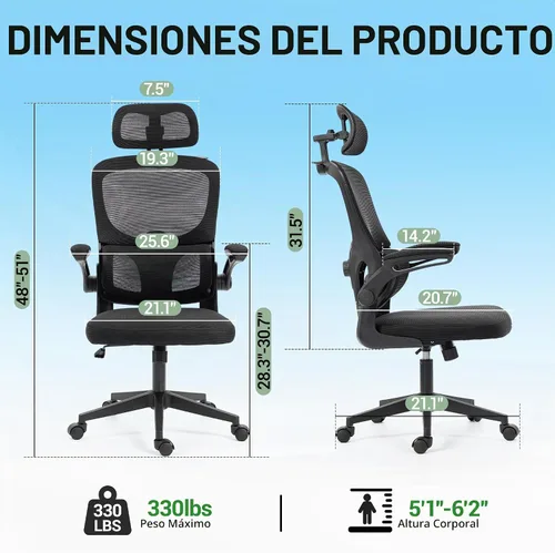 Vista 3 de Silla de oficina ergonómica, malla para silla de oficina con brazos Negro clásico