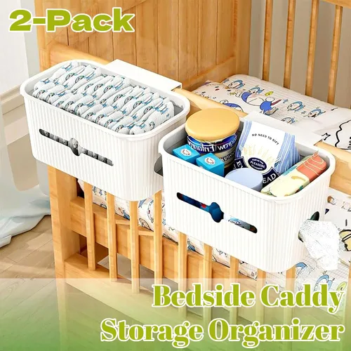 Vista 2 de Caja de almacenamiento para mesita de noche, organizador de pañales para cama de niños, cuna, corral, corralito, dormitorio del bebé, artículos