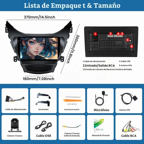 Vista 8 de 4G+64G Android Radio de coche estéreo para Hyundai Elantra 2011 2012 2013 con CarPlay inalámbrico Android Auto, pantalla táctil HD de 9 pulgadas