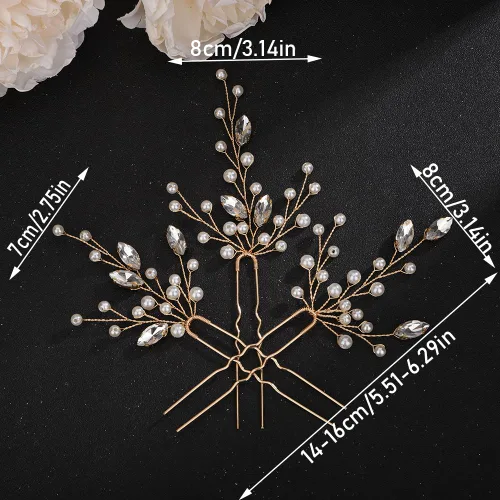 Vista 5 de Teyglen Juego de 3 horquillas de cristal de perlas negras para novia, accesorios para el cabello de boda, piezas de pelo de perlas negras hechas a