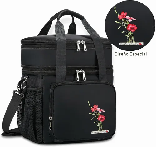 Vista 3 de HSHRICH Lonchera aislada para mujeres/hombres, doble compartimento, impermeable, reutilizable, grande, para adultos, bolsa enfriadora de gran