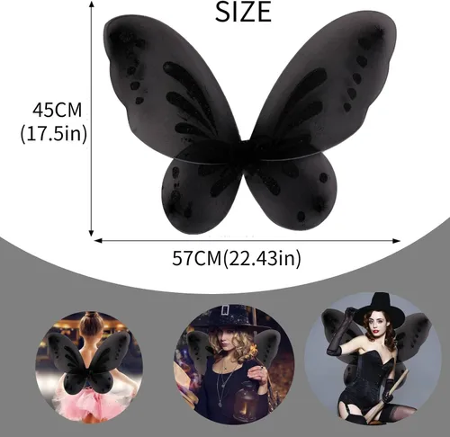 Vista 2 de Alas de hadas para niñas, alas de mariposa de hadas para fiesta de cumpleaños, alas de ángel brillantes, disfraz de Halloween C-3