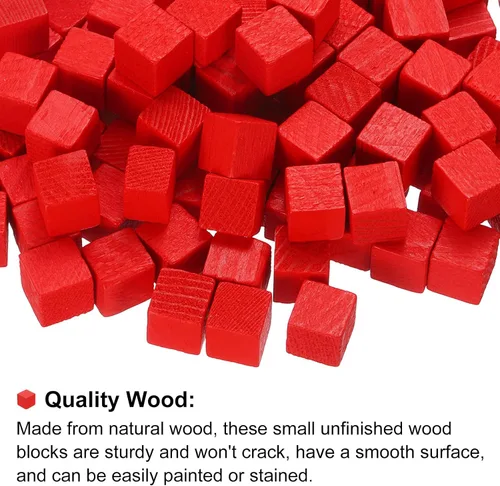 Vista 3 de uxcell 200 bloques de madera para manualidades, cubo de madera sin terminar de 0.39 pulgadas (0.4 in), bloque cuadrado de madera maciza en blanco