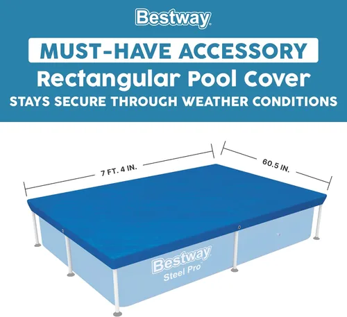 Vista 4 de Bestway Flowclear - Cubierta rectangular de piscina de 7 pies 4 pulgadas x 60 pulgadas para piscinas sobre el suelo, con agujeros de drenaje