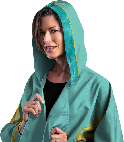 Vista 3 de RainCaper Capa de lluvia para mujer, impermeable, con capucha, reversible, bellas artes