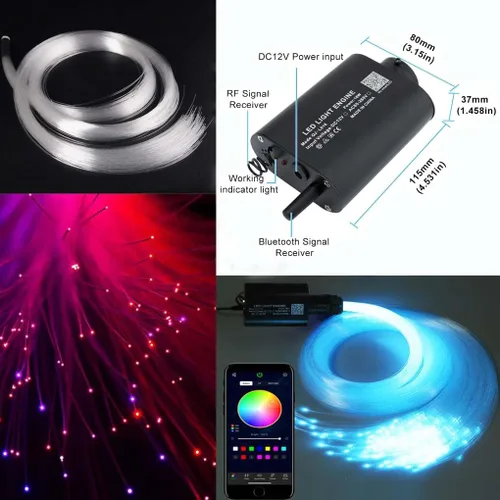 Vista 3 de Kits de luces LED Bluetooth Azimom 16W RGBW de fibra óptica, estrella de techo, 150 piezas, 0.03 pulgadas, 6.5 pies, sensor, modo música, control