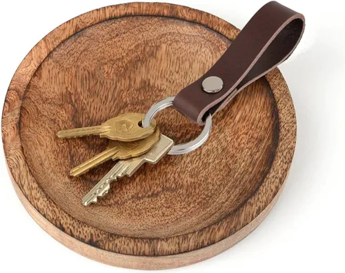 Vista 3 de BeeSpring Leather Keychain Handcraft Silver Key Ring Lanyard Handmade