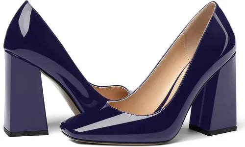 Vista 6 de MERRORI Zapatos de tacón alto y grueso para mujer, con puntera cuadrada, 4 pulgadas
