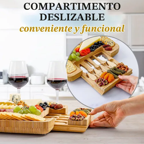 Vista 5 de Zulay Kitchen Juego de tablas de queso de bambú de alta calidad, juego de tablas de embutidos de bambú extra gruesas con juego de 4 cuchillos, tabla