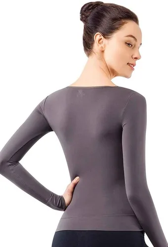 Vista 2 de +MD Camisa de compresión para mujer, manga larga 34, cuello redondo, básica, moldeadora térmica