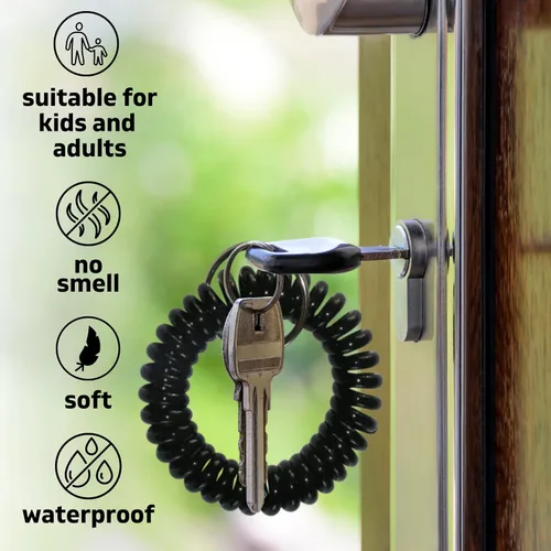 Vista 5 de Llavero en espiral, pulsera elástica en espiral para gimnasio, piscina, resorte, espiral, llavero negro (2550100 unidades), Negro -, Sencillo