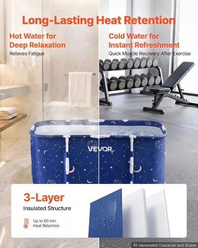 Vista 3 de VEVOR Portable Foldable Bathtub 47.2"x23.6"x19.7" Soaking for Adults Blue