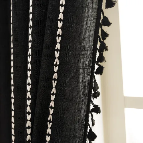 Vista 3 de Sutuo Home - Cortinas bohemias negras de 84 pulgadas de largo para dormitorio y guardería, cortinas de estilo rústico con dobladillo para barra