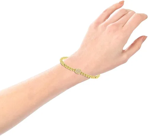 Vista 6 de Pulsera elástica elástica elástica de la bola del grano del acero inoxidable de la plata de la manera de las mujeres