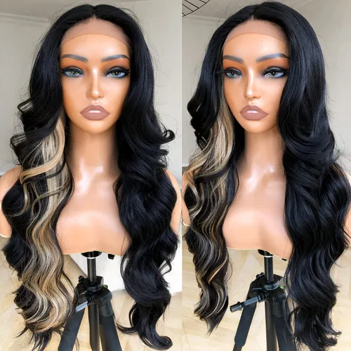 Vista 8 de Peluca de encaje frontal de 14 pulgadas con cuerpo ondulado de encaje HD, pelucas sin pegamento de cabello humano preestilizadas y precortadas Negro