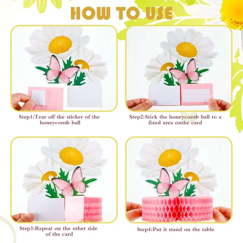 Vista 3 de Hotop 9 piezas de decoración de fiesta de cumpleaños con margaritas y mariposas, centros de mesa de margaritas 3D para mesas, decoración de mesa
