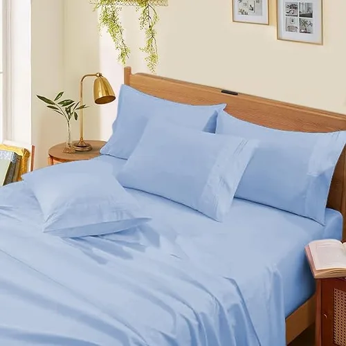 Vista 25 de Sábanas de cama tamaño Queen – 21 pulgadas de profundidad – Juego de 4 sábanas 100% algodón egipcio, rayas plateadas, de lujo, súper suavidad
