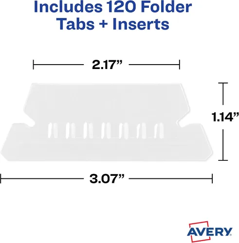 Vista 3 de Avery - Pestañas e insertos para carpetas colgantes, corte 1/5, transparentes, 20 pestañas e insertos para carpetas en total (06727) (paquete de 2)